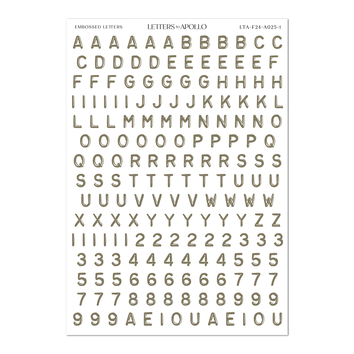 OLIVE EMBOSSED LETTERS