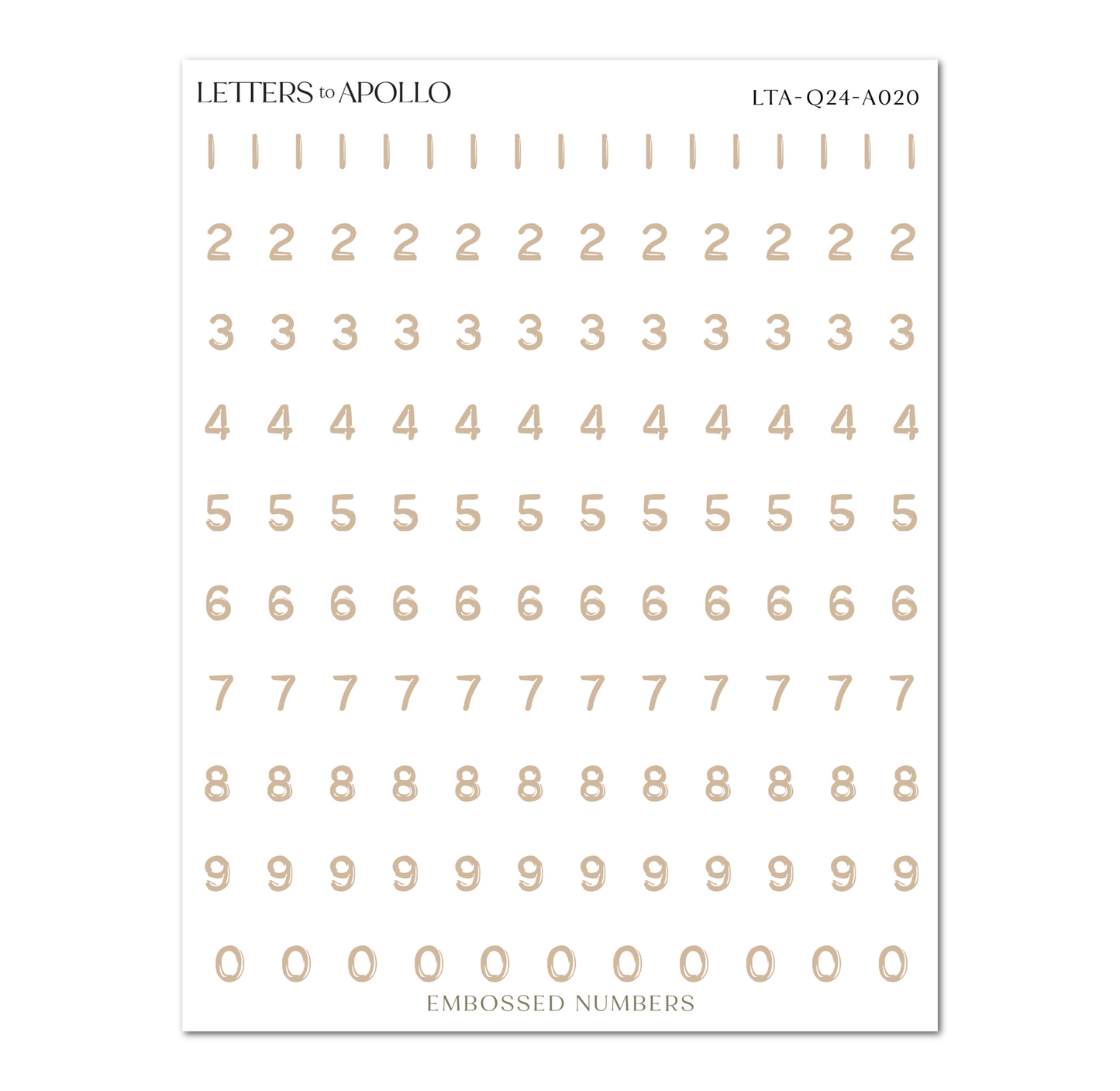 BIEGE EMBOSSED NUMBERS