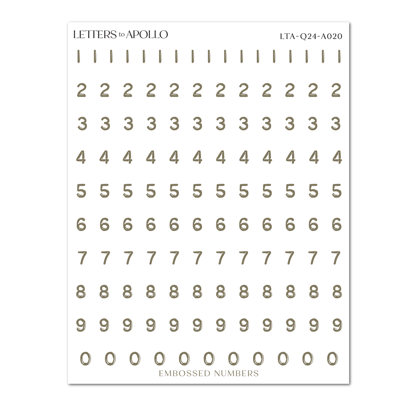OLIVE EMBOSSED NUMBERS
