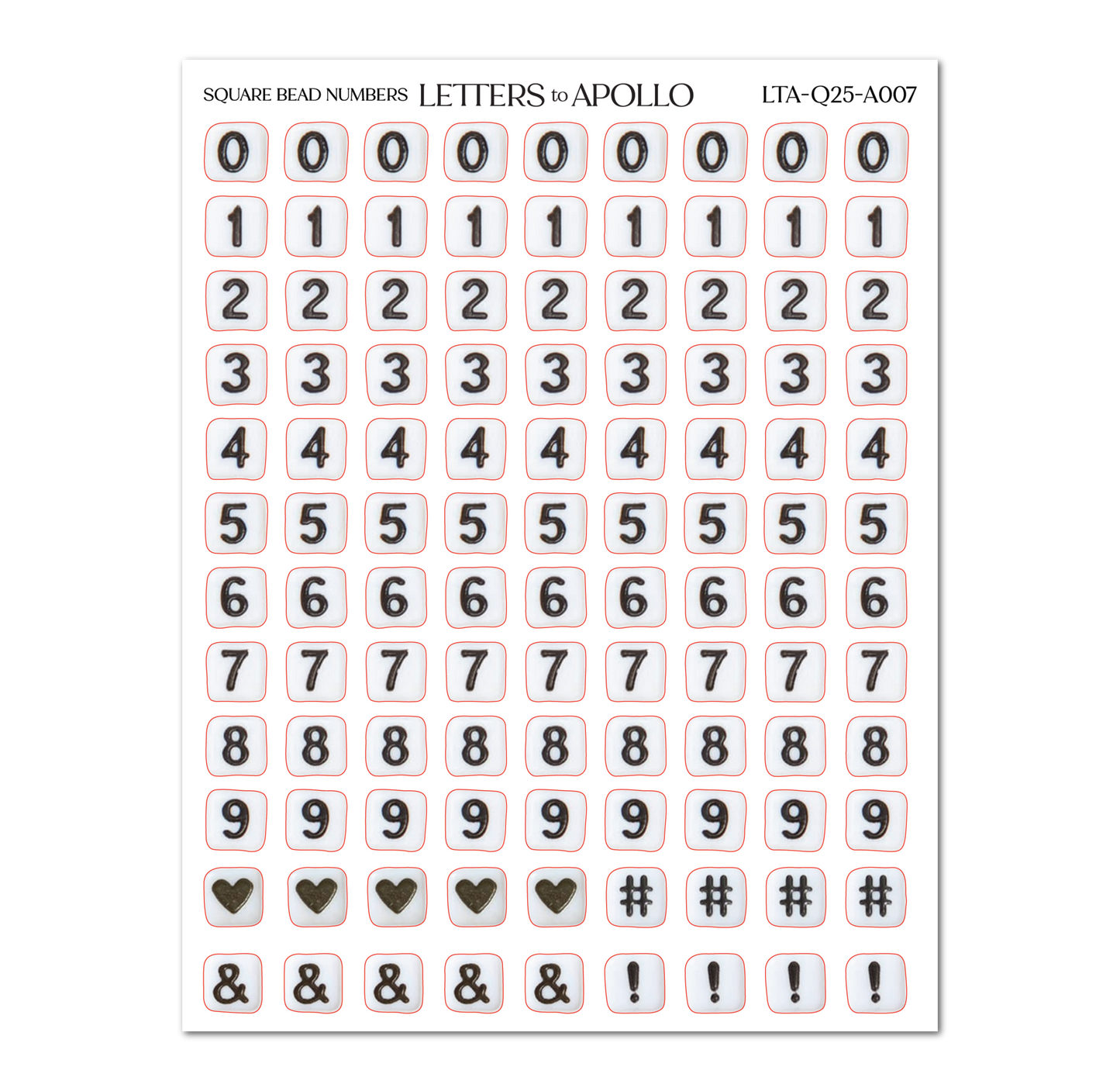 SQUARE BEAD NUMBERS