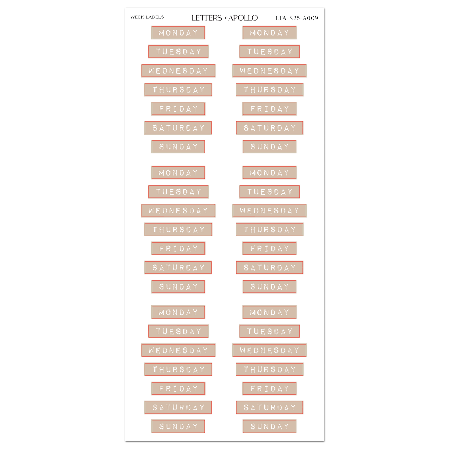 TAN WEEK LABELS