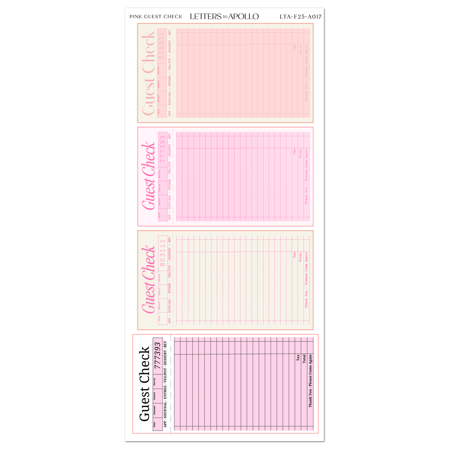 PINK GUEST CHECKS