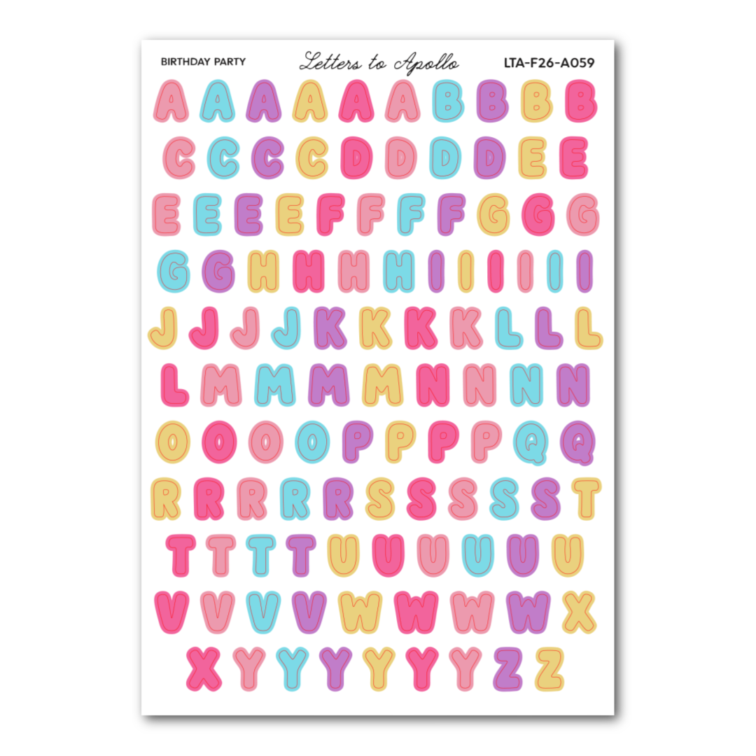BIRTHDAY PARTY BUBBLE LETTERS