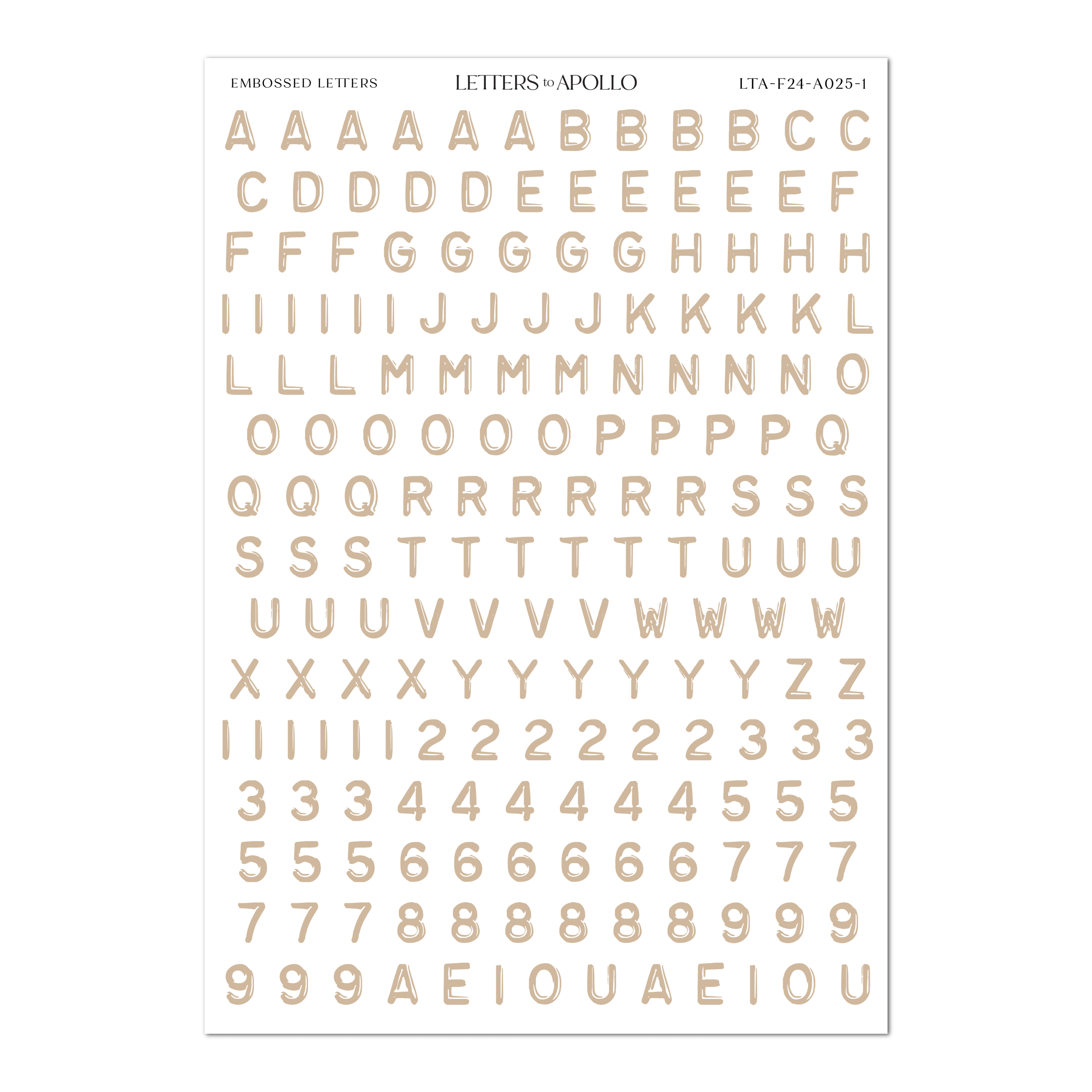BEIGE EMBOSSED LETTERS – Letters to Apollo
