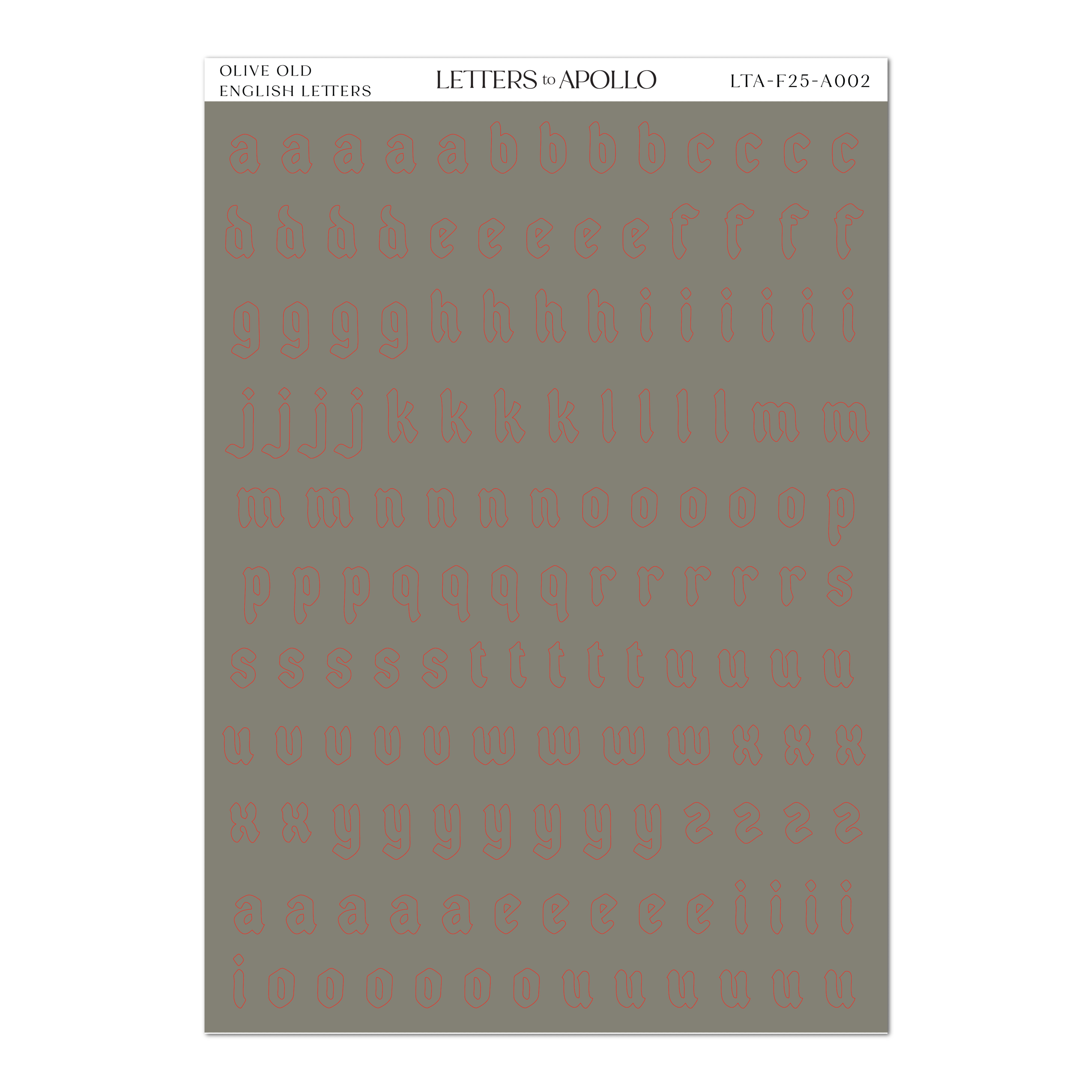 OLIVE OLD ENGLISH LETTERS – Letters to Apollo