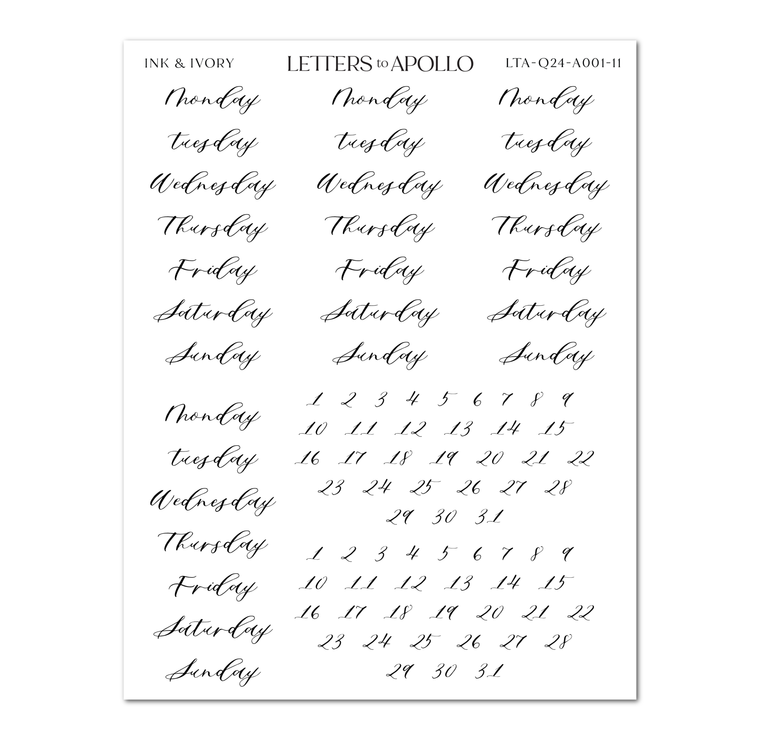 SCRIPT WEEKS + DATES – Letters to Apollo