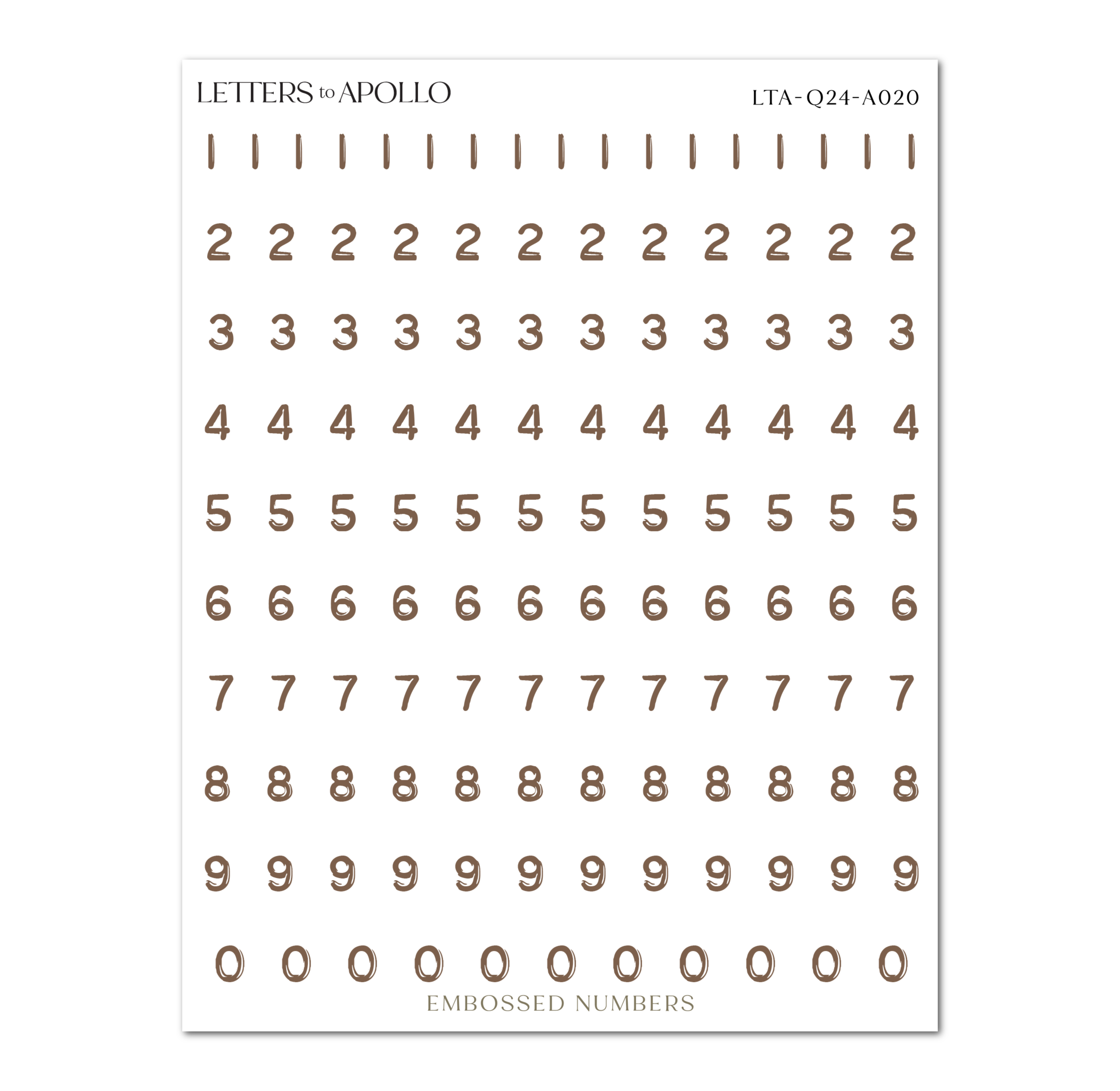 CHOCOLATE EMBOSSED NUMBERS – Letters to Apollo