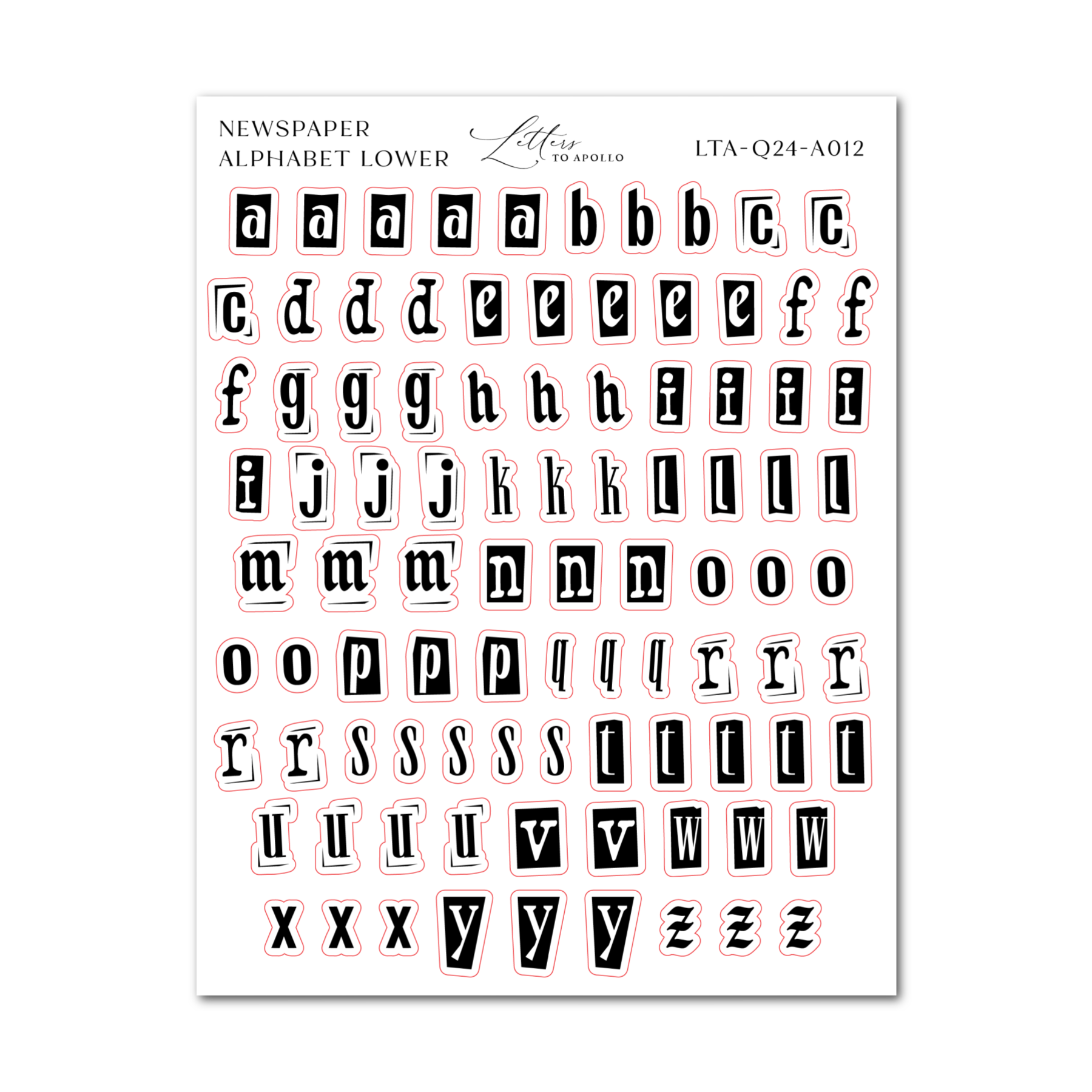 NEWSPAPER ALPHABET LOWER – Letters to Apollo