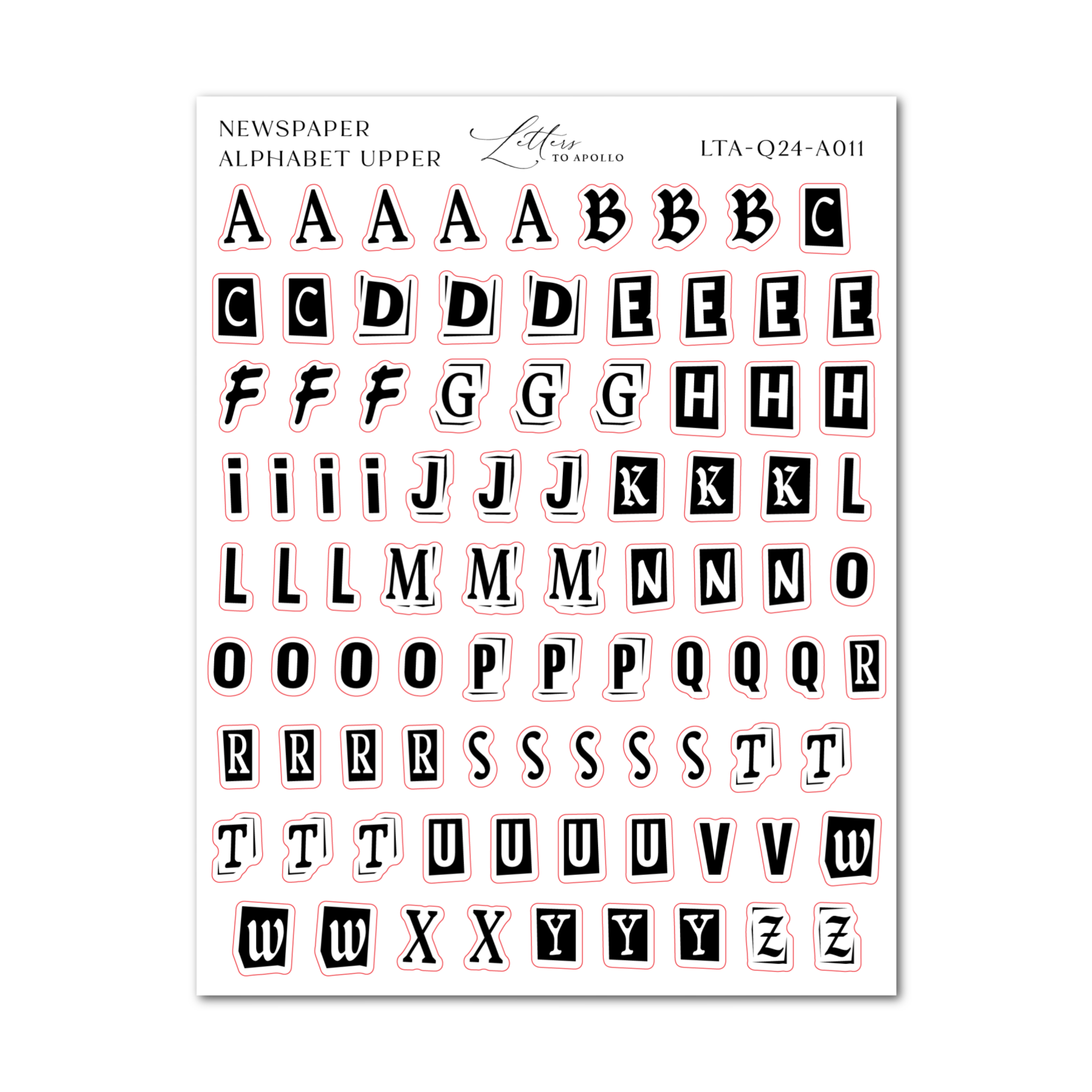NEWSPAPER ALPHABET UPPER – Letters to Apollo