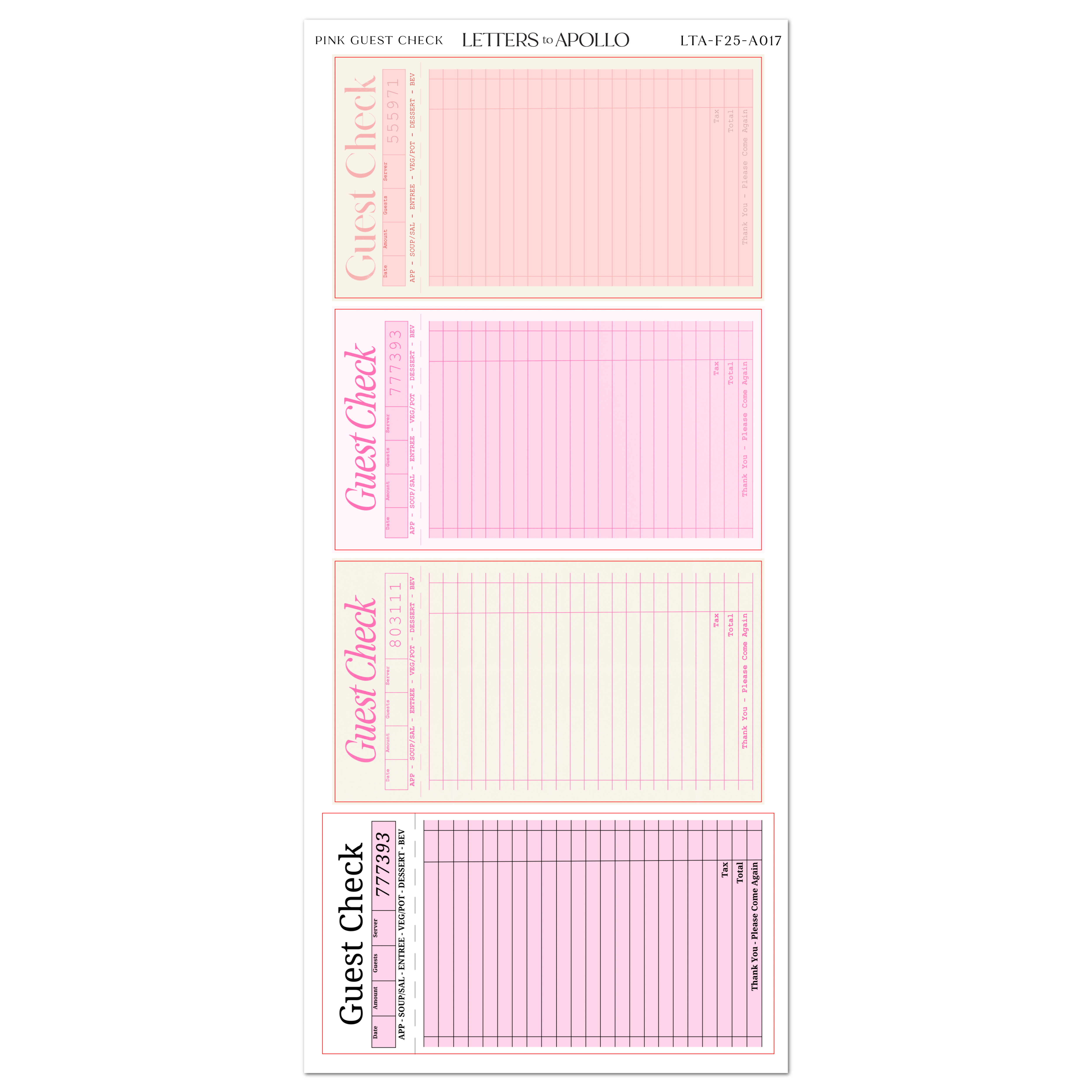 Go Checks Letters PINK GUEST CHECKS – Letters to Apollo